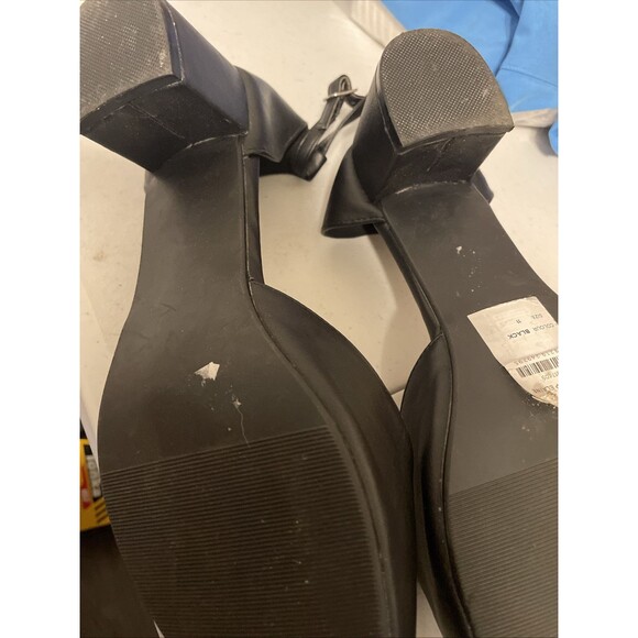 LADIES EVANS BLACK LEATHER CHUNKY HEELED SHOES SIZE 11 Elaine Extra Wide - Picture 6 of 6